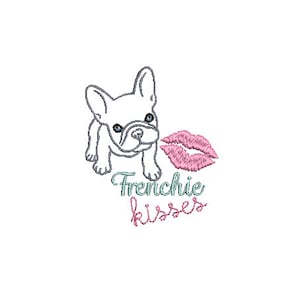 Machine Embroidery French Bulldog File design - 4x4 inch hoop - French Kisses Embroidery