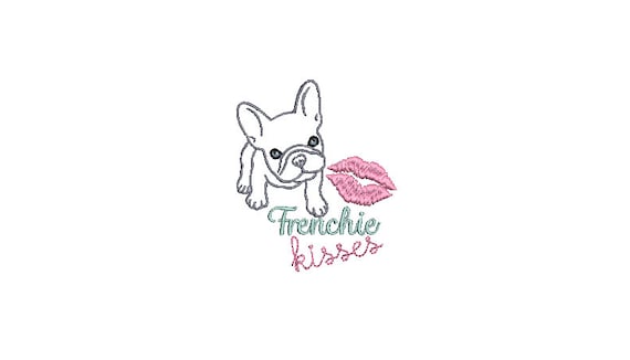 Machine Embroidery French Bulldog File design - 4x4 inch hoop - French Kisses Embroidery