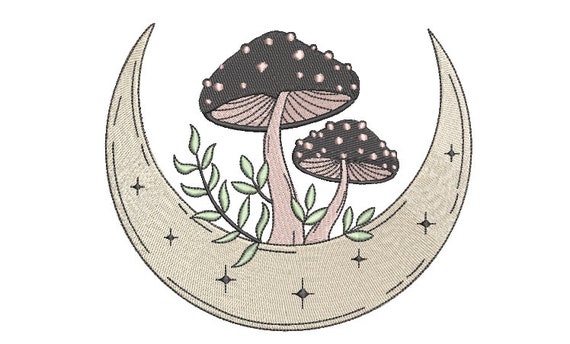 Mushroom Moon Machine Embroidery File design 6 x 10 inch hoop - instant download - Celestial Design