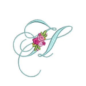 Pretty Rose Script LETTER H Machine Embroidery File design - 5 x 7 pulgadas hoop - Monogram design