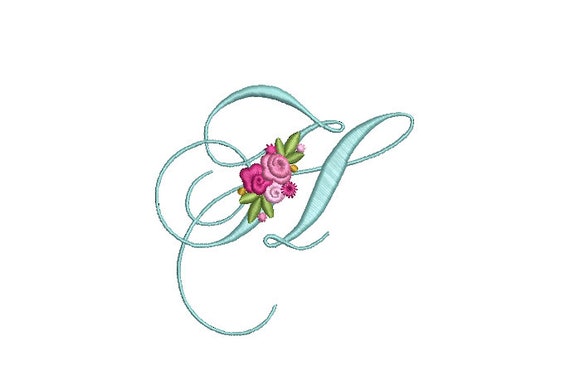 Pretty Rose Script LETTER H  Machine Embroidery File design - 5 x 7 inch hoop - Monogram design