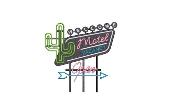 Neon Sign Cactus Motel Vacancy- Machine Embroidery File design - 5 x 7 inch hoop - Vegas embroidery