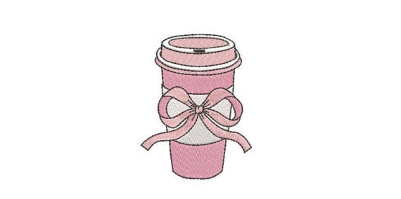 Pink Bow Cup Embroidery - Girly Embroidery File design 4x4 hoop - Coquette Christmas Design
