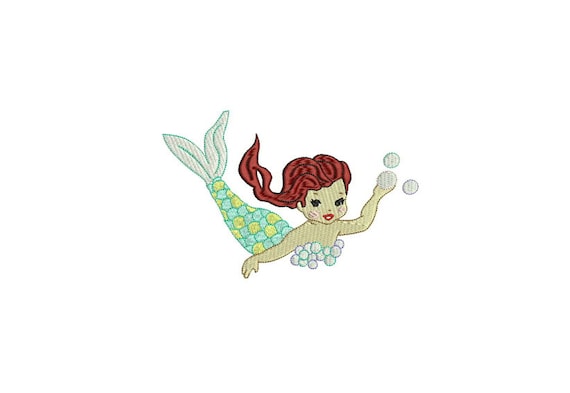 Mermaid Embroidery Design - Whimsical Red Hair Mermaid Machine Embroidery File design - 5x7 inch hoop - instant download