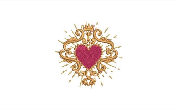 Ruby Milagro Charm Heart Mexican  - Machine Embroidery File design - 4 x 4 inch hoop - Sacred Heart Embroidery