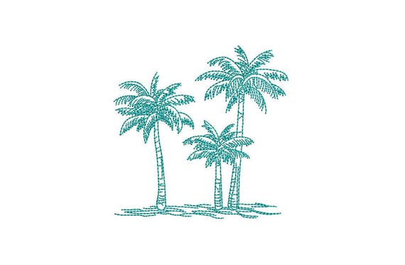 Three Palm Trees Machine Embroidery File design - 4 x 4 inch hoop - Palms Sketch