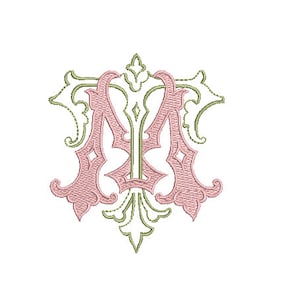 Antique T M Monogram or M T  -  Machine Embroidery File design - 4x4 inch hoop - Vintage Monogram