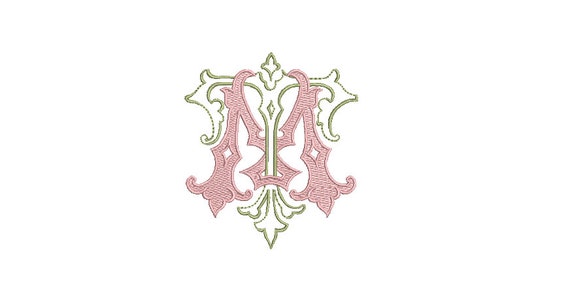 Antique T M Monogram or M T  -  Machine Embroidery File design - 4x4 inch hoop - Vintage Monogram