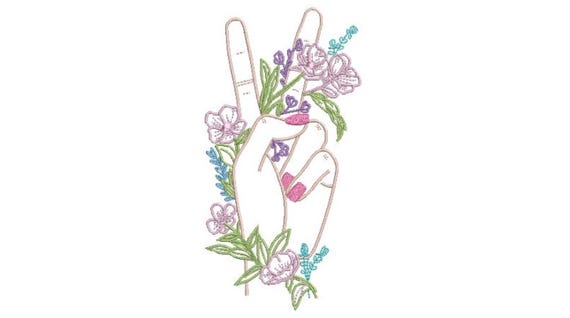 Peace Hand Flowers Machine Embroidery File design  - 8 x 8 inch hoop - Bohemian Embroidery Design