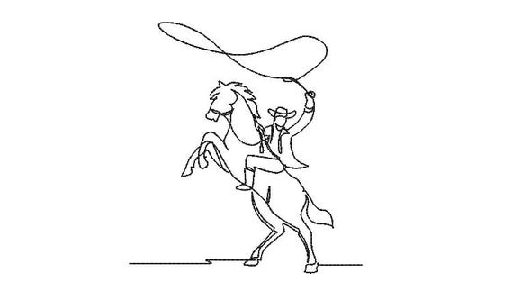 Cowboy Line Work Machine Embroidery File design - 5x7 inch hoop  - Western Embroidery Design - One Color Design