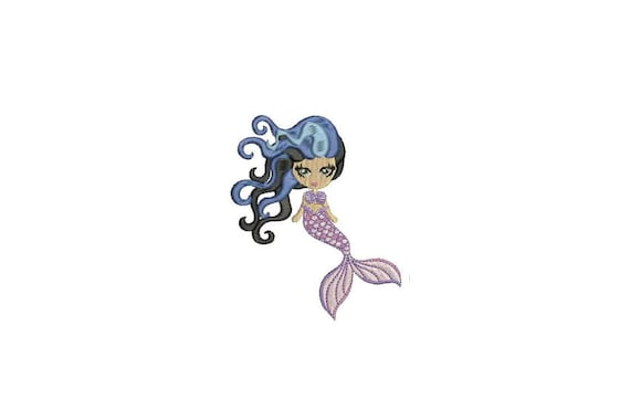 Mermaid Embroidery Design - Mermaid Doll Lilac Machine Embroidery File design 4x4 inch hoop