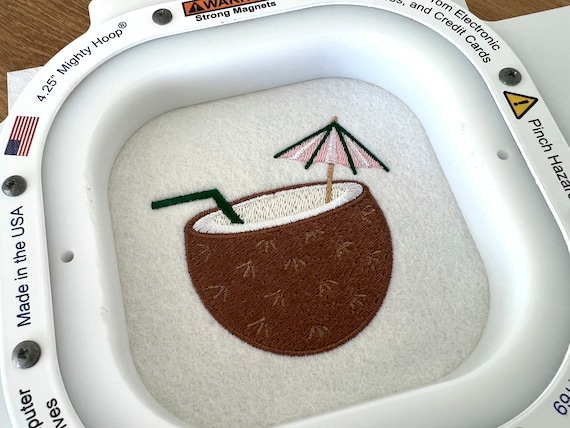 Coconut Machine Embroidery File design - 3 x 3 inch hoop - Cocktail Embroidery Design