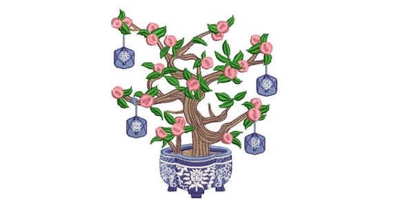 Chinoiserie Peach Tree - Machine Embroidery File design - 5 x 7 inch hoop - Instant Download