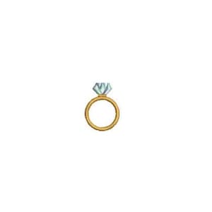 May include: A gold-toned ring featuring a single, faceted, light blue gemstone set in a classic prong setting. The band is smooth and circular, providing a simple and clean aesthetic. The light blue stone reflects light with a subtle, cool-toned hue.