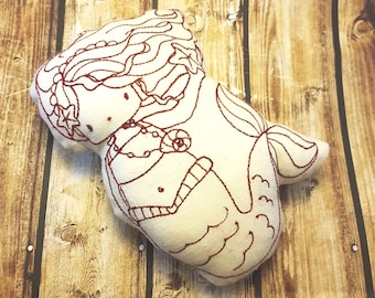 ITH - In The Hoop Doll  - Mermaid Stuffie Softie - Machine Embroidery File design - mermaid doll - mermaid embroidery