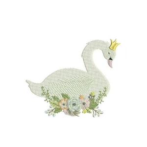 Swan & Flowers Machine Embroidery File diseño 5x7 pulgadas o 13x18cm aro
