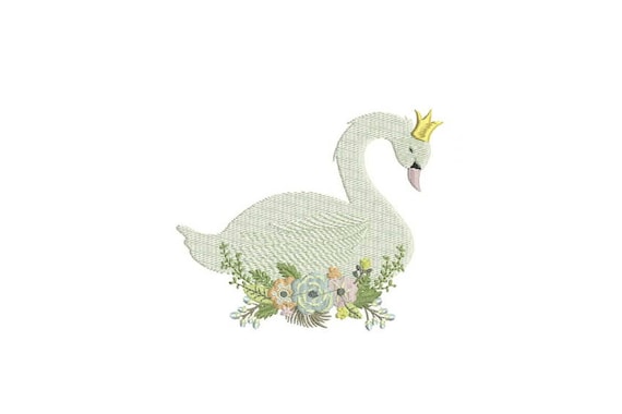 Swan & Flowers Machine Embroidery File design 5x7 inch or 13x18cm hoop