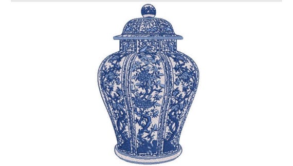 Chinoiserie Fancy Ginger Jar -  Machine Embroidery File design - 5x7 hoop - 13cm x 18cm hoop