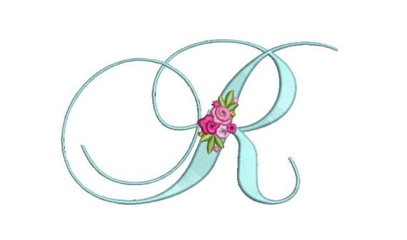 Pretty Rose Script LETTER R  Machine Embroidery File design - 5 x 7 inch hoop - Monogram design