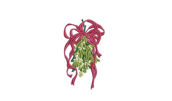 Mistletoe Ribbon Embroidery Design - Machine Embroidery File - design 4x4 inch hoop - Xmas Embroidery Design