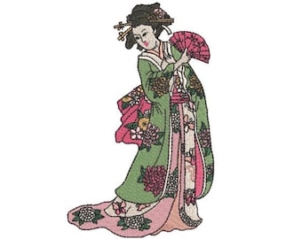 Japanese Geisha Embroidery Design -  Machine Embroidery File design - 5x7 inch hoop - instant download