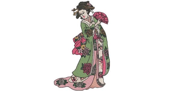 Japanese Geisha Embroidery Design -  Machine Embroidery File design - 5x7 inch hoop - instant download