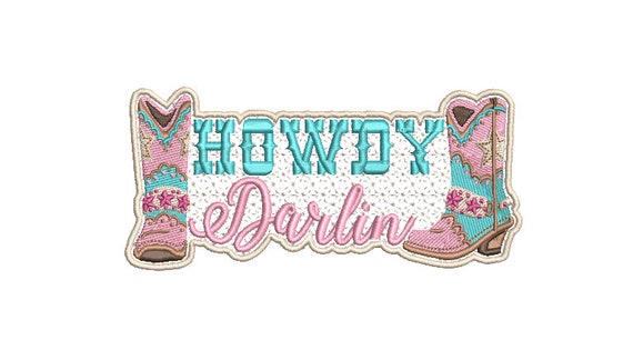 Howdy Darlin Pretty Boots Machine Embroidery File design - 5x7 inch hoop - Western Embroidered Patch Design Download