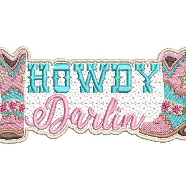 Howdy Darlin Pretty Boots Machine Embroidery File design - 5x7 inch hoop - Western Embroidered Patch Design Download