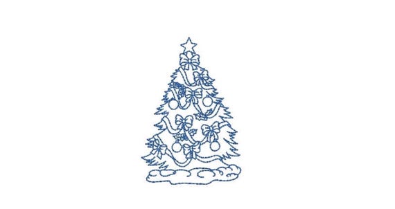 Bow Xmas Tree - Machine Embroidery File design - 4 x 4 inch hoop - Chinoiserie Christmas Tree Embroidery