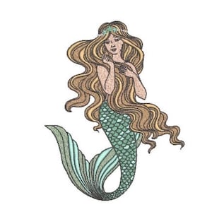 Mermaid embroidery Design - Mermaid Machine Embroidery File design - 5x7inch hoop - Seafoam