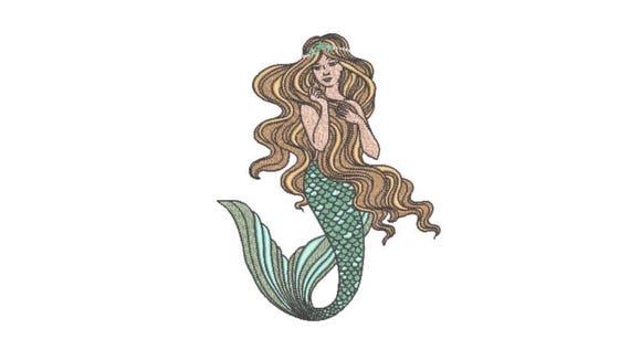 Mermaid embroidery Design - Mermaid Machine Embroidery File design - 5x7inch hoop - Seafoam