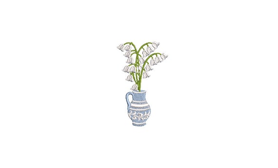 Chinoiserie Lily Of The Valley Embroidery - Hamptons Pot Plant - Machine Embroidery File design - 3 x 3 inch hoop - Instant Download