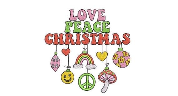Love Peace Christmas Machine Embroidery File design - 5x7 inch hoop - Instant download - Xmas Embroidery Design
