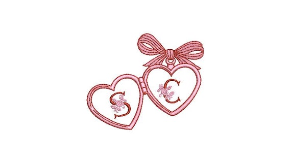 Valentine Stripe Bow Heart Locket Monogram Frame - Machine Embroidery File design -  4x4 inch hoop - Letters Not Included