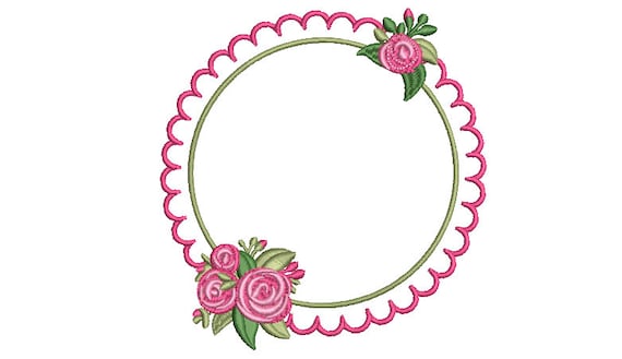 Scalloped Round Rose Monogram Frame - Machine Embroidery File design - 5 x 7 inch hoop