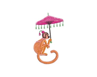 Monkey Umbrella Machine Embroidery File design - 4x4 inch hoop - Chinoiserie Chic - Instant Download