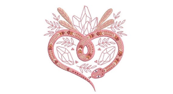 Boho Heart Snake Embroidery Design -  Machine Embroidery File design - 5x7 inch hoop - instant download - Heart Embroidery
