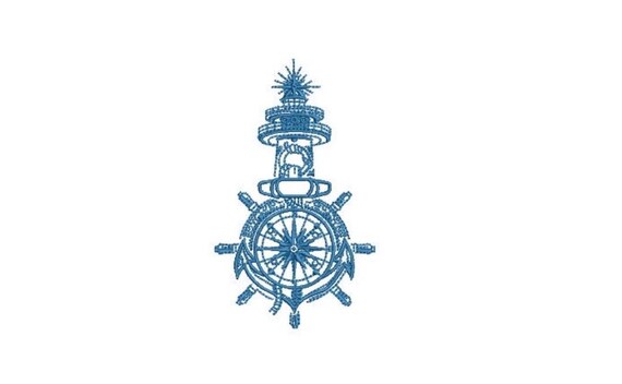 Nautical Illustration  Machine Embroidery File design - 4x4 inch hoop - Lighthouse Ships Wheel Compass