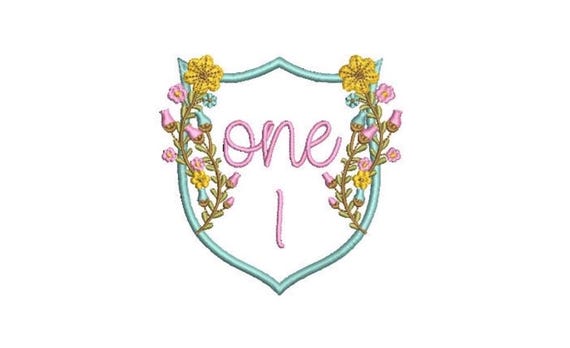 Pretty Flower Crest ONE Machine Embroidery File design 4x4 inch hoop - 1st Birthday Design - Floral Crest