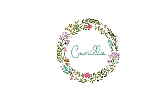 Boho Wildflower Wreath- Machine Embroidery File design - 4x4 inch hoop - monogram Frame - Instant download