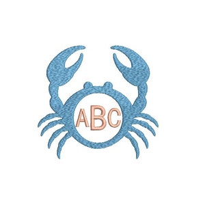 Crab Monogram Frame Embroidery - Machine Embroidery File design - 4x4 inch hoop - Beach Embroidery