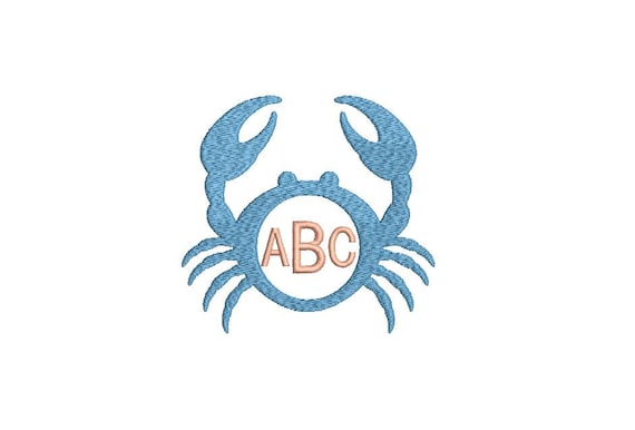 Crab Monogram Frame Embroidery - Machine Embroidery File design - 4x4 inch hoop - Beach Embroidery