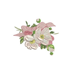 Machine Embroidery Whimsical Magnolia, Roses and Bow Machine Embroidery File design 4 x 4 inch hoop - in the hoop - instant download