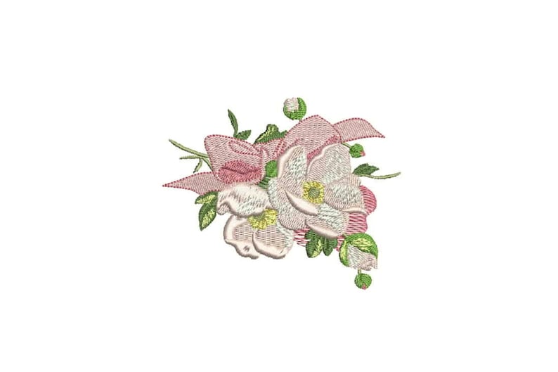 Machine Embroidery Whimsical Magnolia, Roses and Bow Machine Embroidery File design 4 x 4 inch hoop in the hoop instant download image 1