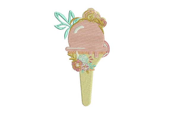 Pastel Shabby Chic Pink Icecream Cone Machine Embroidery File design 5x7 inch hoop - instant download