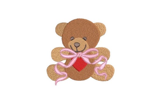 Heart Bow Teddy Bear Machine Embroidery File design 4x4 inch hoop Instant download - Teddy Bear Design