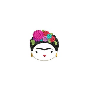 Whimsical Bohemian Mexican Girl Doll Face Small Machine Embroidery File design 4 x 4 inch hoop - instant download