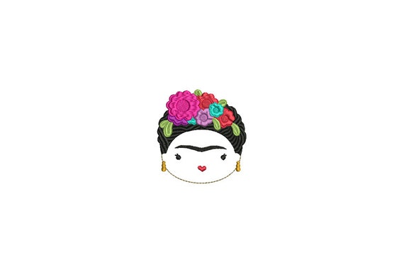 Whimsical Bohemian Mexican Girl Doll Face Small Machine Embroidery File design 4 x 4 inch hoop - instant download