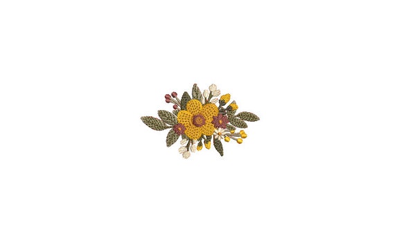 Earthy Flowers Machine Embroidery File design - 3 x 3 inch hoop - Mini floral embroidery