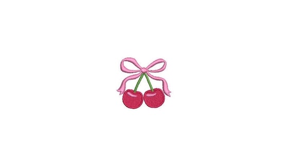 Mini Bow Cherries Embroidery Design - Machine Embroidery Instant Download - Cherries Coquette Bow - 2x2 inches